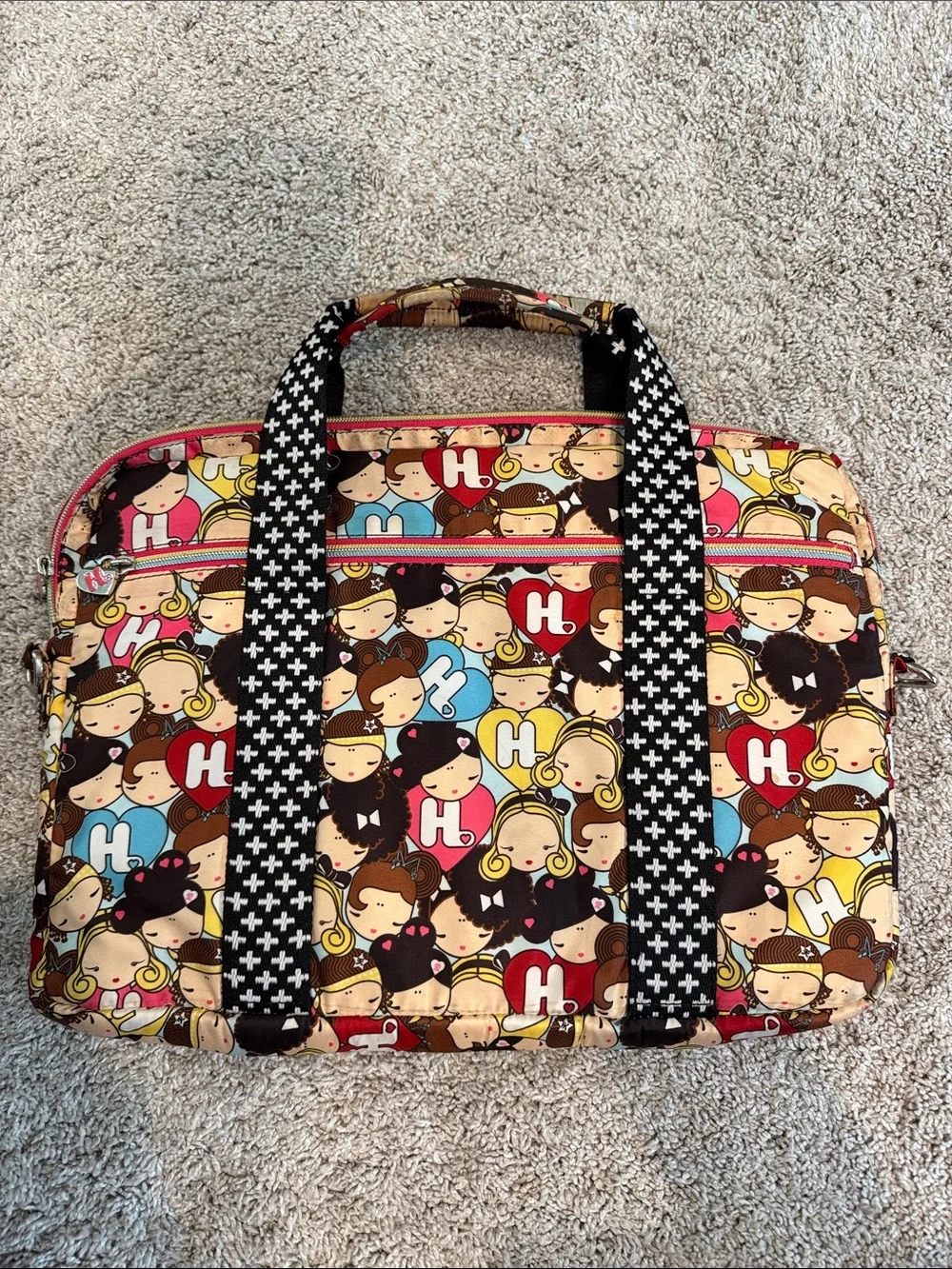 Harajuku Lovers Multicolor Cartoon Faces Laptop Bag